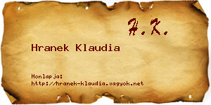 Hranek Klaudia névjegykártya